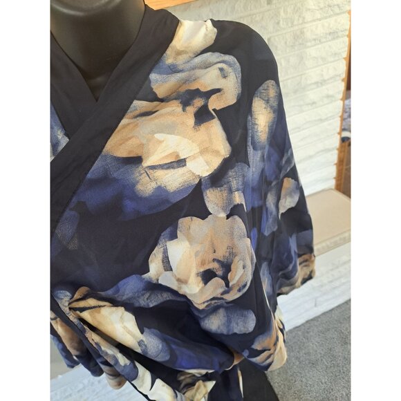 Womens Floral Kimono Cardigan OSFM A New Day 100% Recycled Polyester Navy Beige - Picture 4 of 5